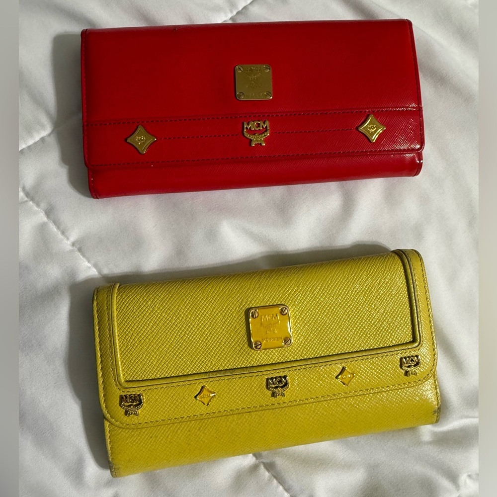 MCM Red and Yellow Leather Wallet Duo